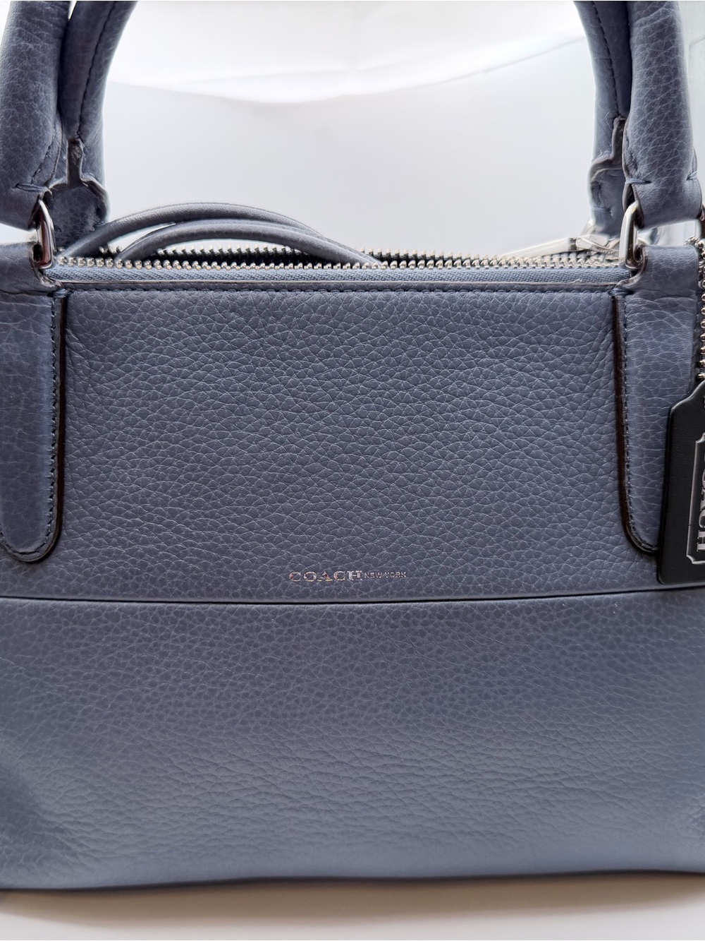 COACH 28163 Mini Borough Bag Blue Pebble Lthr Satchel W/Top Handles/RemoveStrap